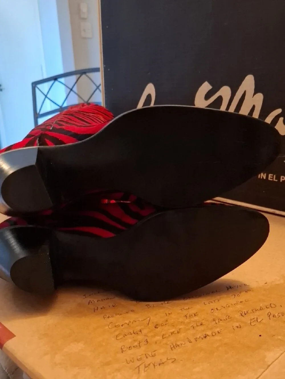 Larry Mahan Vintage Exotic Boots In Red And Black Calf Hair Zebra Print